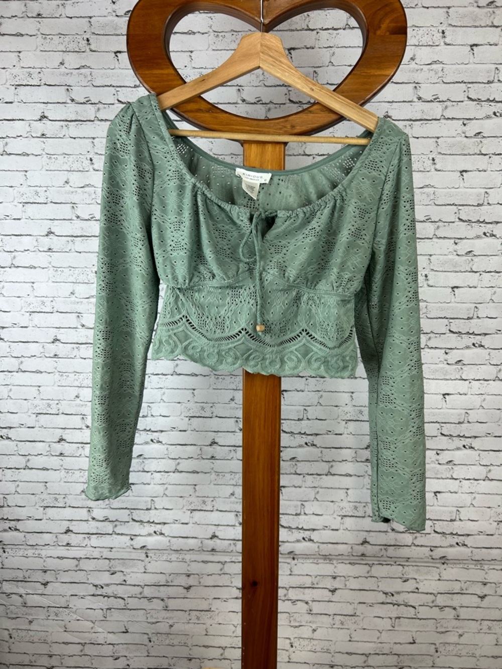 KIRIOUS | Eyelet Lace Cropped Top with Tie size L